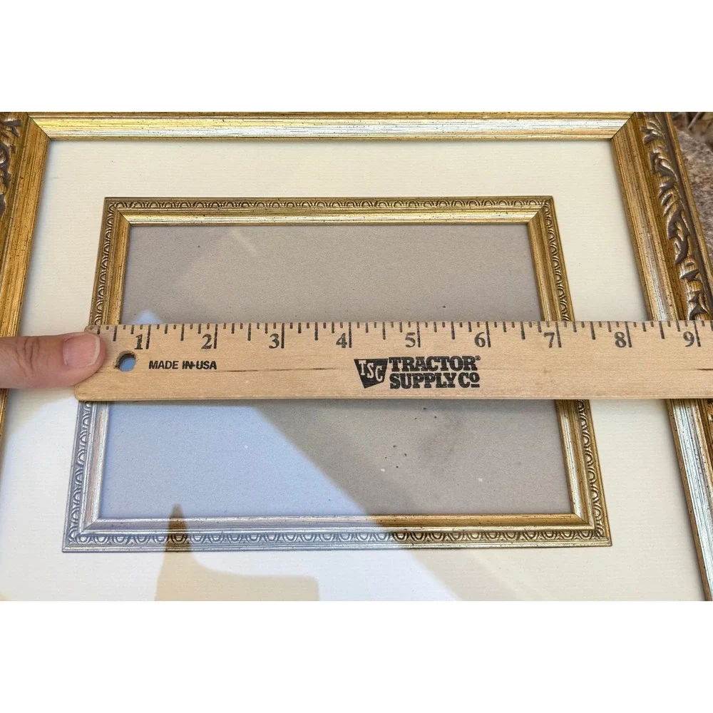 Picture Frame 5x7 Gold Ornate Leaf Double Matted Traditional Free Standing